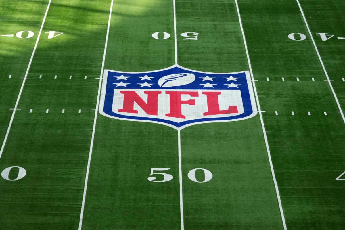 Oct 12, 2025; Tottenham, United Kingdom;The NFL shield logo a midfield during an NFL International Series game at Tottenham Hotspur Stadium. Mandatory Credit: Kirby Lee-Imagn Images