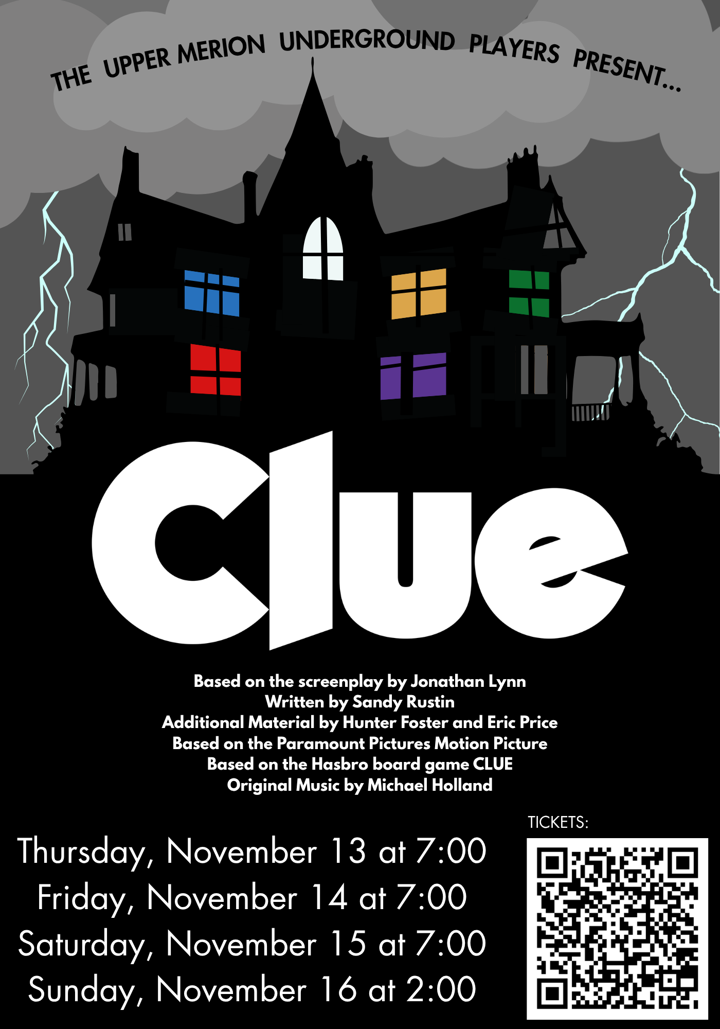 Whodunit? A Deep Dive into Clue presented by The Upper Merion Underground Players.
